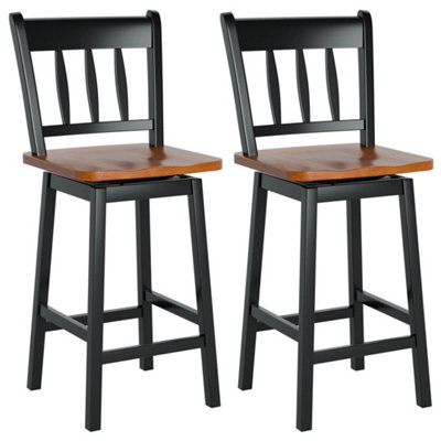  - 2X Counter Height Swivel Bar Stool Rubber Wood Dining Chairs W/backrest Footrest