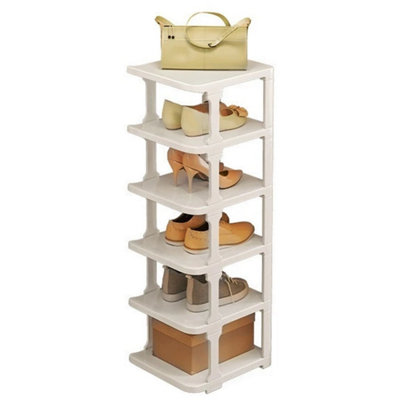 White 5-Tier Vertical Shoe RackVertical Space Saving Shoe Organizer Corner Shelf from B&Q