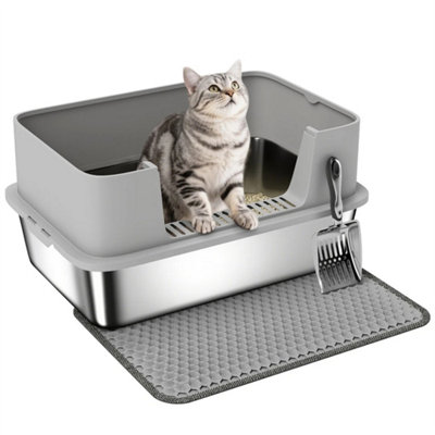 Stainless Steel Litter Box With ScoopHigh Sided Cat Litter Tray from B&Q