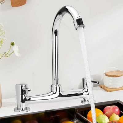  - Modern Dual Lever Chrome Kitchen Sink Mixer Tap