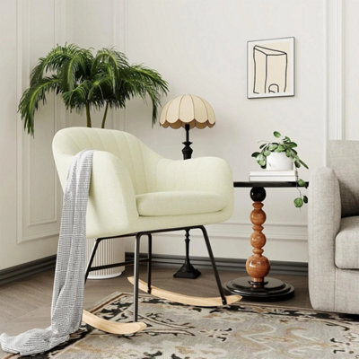 Beige Teddy Fabric Nursery Glider Rocking Chair 158Kg Capacity from B&Q