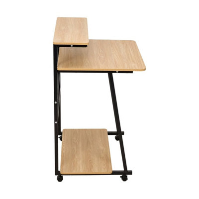  - 3 Tier Pc Computer Desk Rolling Writing Study Desk Compact Table Storage Shelves