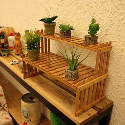 2 Tier Bamboo Flower Plant Stand Pot Shelf Display Tabletop Ladder Garden Rack from B&Q