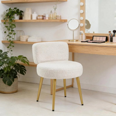  - Beige Linen Dressing Table Stool Bedroom Vanity Chair Makeup Stool Bedroom Piano Seat