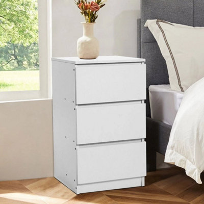 White Wooden Bedside Table Cabinets With Drawers Nightstand Bedroom Furniture 3 Drawers 32X30X59Cm