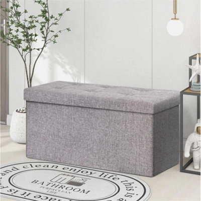 Folding Ottoman Storage Box Seat Stool Linen from B&Q