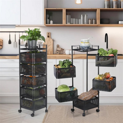 6 Tier Kitchen Rotating Storage Trolley Cart Utility Vegetable Mobile Shelf Gaps from B&Q