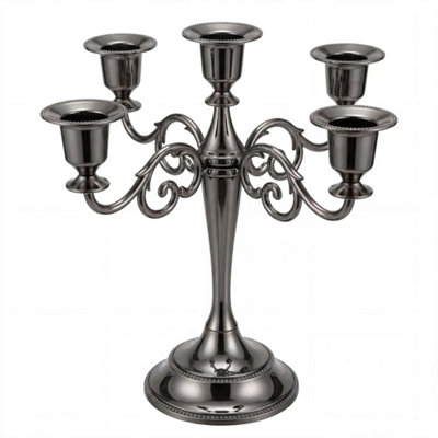 Candle Holder 5 Arm Metal Candelabra Black from B&Q