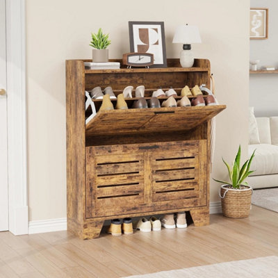 Shoe Cabinet Organizer With 2 Flip Drawers Narrow Shoe Rack Entryway Hallway from B&Q