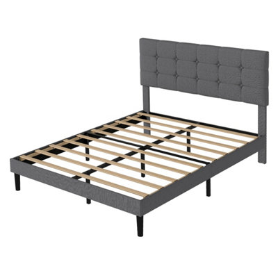 Bed Frame Linen Headboard Wooden Slat Double King 4Ft6 Double