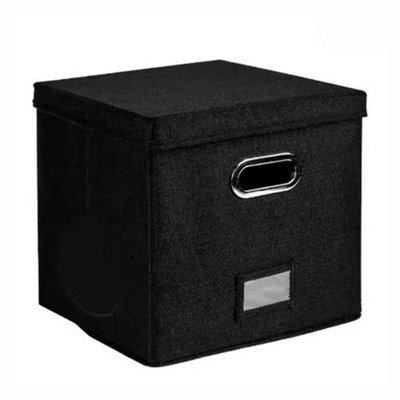  - Black Lp Record Organizer Box Portable Vinyl Storage Case With Lid & Handles