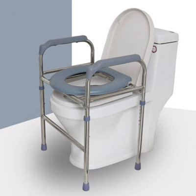  - Silver Raised Toilet Seat Frame Aluminium Alloy Adjustable Riser For Elderly