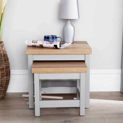 Coffee Nest Of 2 Tables Occasional Side End Tables Stackable Avon 36mm Oak Top from B&Q