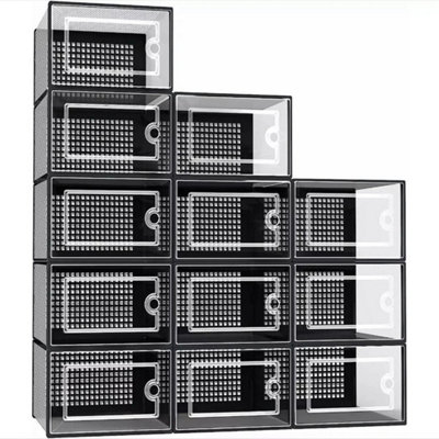 Black 12Pcs Foldable Stackable Plastic Shoe Box from B&Q