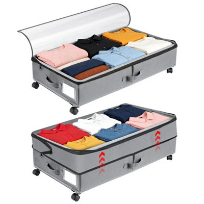 2X Underbed Storage Box On Wheel Lid Under Bed Sofa Portable Dustproof Organizer from B&Q