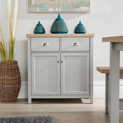 Grey Sideboard 2 Door 2 Drawer 36mm Oak Top Storage Cupboard Shelf Metal Handles from B&Q