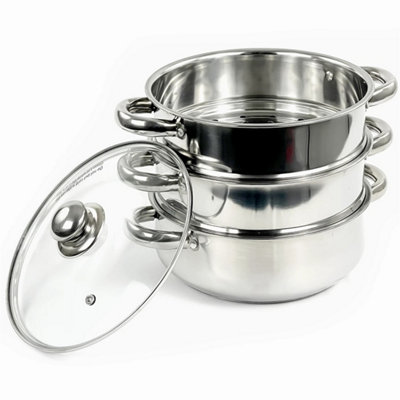  - Induction Hob Steamer 3Tier Cooker Pot Pan Set Steel With Lid