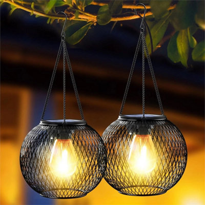 2X Solar Powered Led Hanging Lantern Lights Outdoor Garden Lawn Lamp from B&Q
