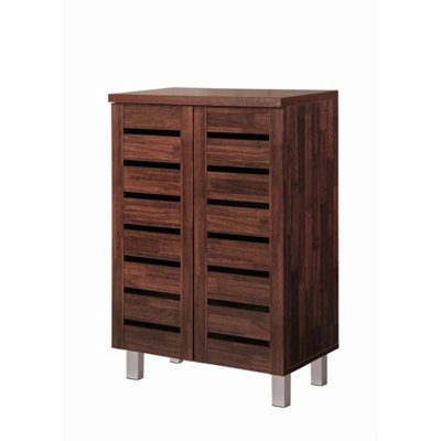 - Shoe Cabinet Shelf Storage 2 Door Cupboard Stand Rack Unit Oak 4 Tier