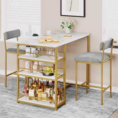  - 3Pcs Dining Table Set For 2 Counter Height Bar Table With Upholstered Chair