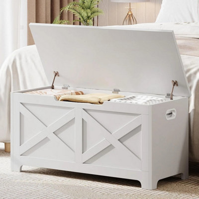 Storage Chest Wood Storage Bench Lift-Top Shoe Bench Safety Hinge Entryway