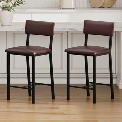  - Bar Stool Set Of 2 Pu Leather Counter Stool With Back Footrest