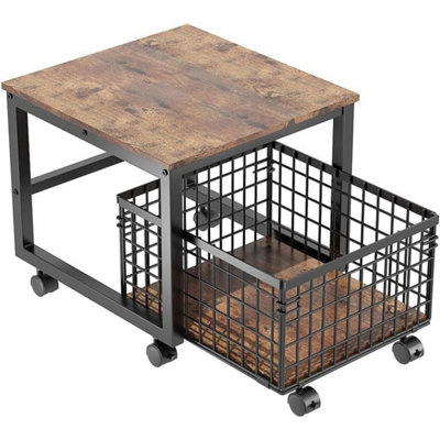 Mobile Mini Fridge Stand With Rolling Drawer Basket Drink Refrigerator