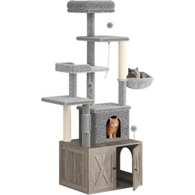  - Litter Box Enclosure With Cat Tree 2-In-1 Cat Tower Hidden Washroom