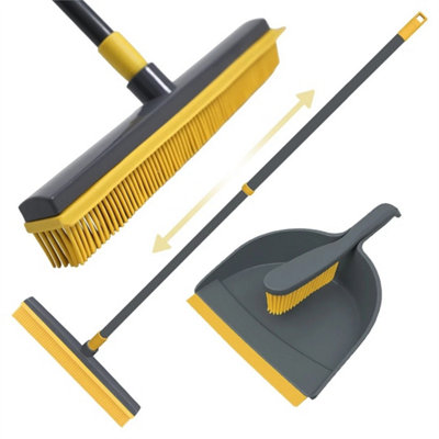 Yellow Knight Rubber Broom & Dustpan Rubber Brush Set Telescopic Extendable Long Handle from B&Q