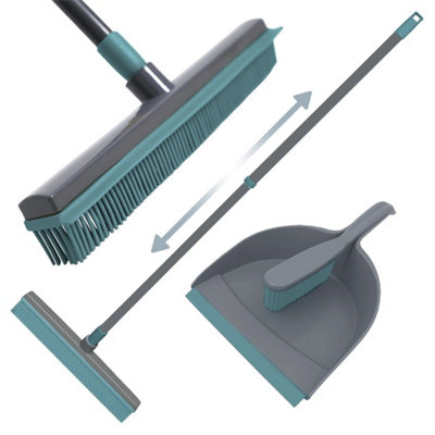 Blue Knight Rubber Broom & Dustpan Rubber Brush Set Telescopic Extendable Long Handle from B&Q
