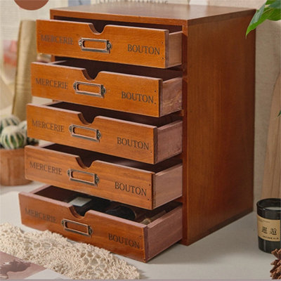 New Vintage Chest Of Drawers Wooden Small Cabinet Desktop Storage Box Organiser from B&Q