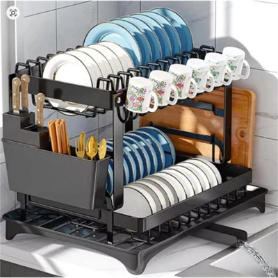  - 2 Tier Dish Rack Multifunctional With Drainer For Sink