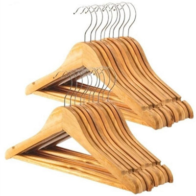 20Pcs Wooden Coat Hangers Hardwood Trouser Bar Hook from B&Q