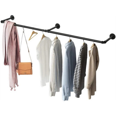 184Cm Industrial Pipe Wall Mounted Clothes Rail Rack
