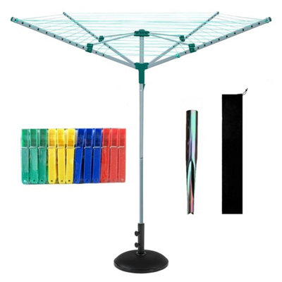  - 4 Arm Rotary Airer Outdoor Clothes Dryer Ground Spike With Base