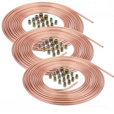3X 25Ft Copper Nickel Brake Pipe 3/16" +48 Nuts from B&Q