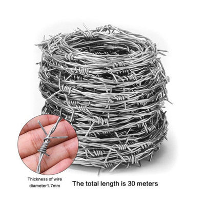 30M Field Garden Barbed Wire Galvanised Steel 1.7mm 4 Point Barbs Security Fence Diy from B&Q