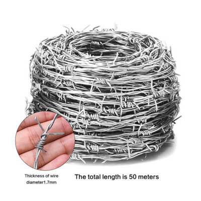 50M Field Garden Barbed Wire Galvanised Steel 1.7mm 4 Point Barbs Security Fence Diy from B&Q