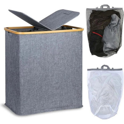 Grey 140L Double Laundry Basket Hamper With Lid 2 Compartments With Removable Bags from B&Q
