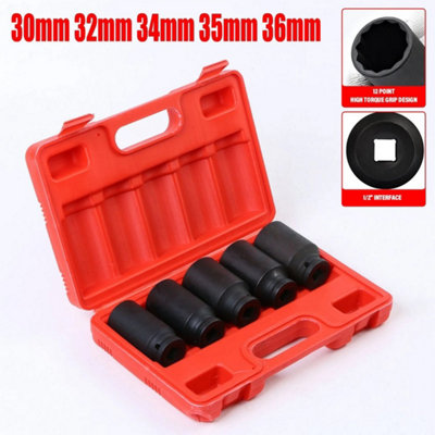 1/2" 12 Point Axle Hub Nut Deep Impact Socket Tool Set 30mm 32mm 34mm 35mm 36mm from B&Q