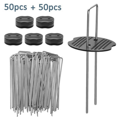 100Pcs Heavy U-Shaped Nail Pins Iron Tent Stakes With Washers For Outdoor
