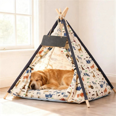Xl Solid Wood Pets Teepee Dog/cat Bed Tents Tipi Kennels Play House With Cushion from B&Q