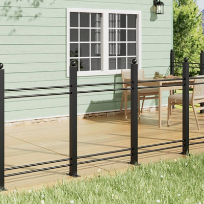 Antique Black 101Cm Tall Garden Gate Fence Post Metal Iron Fencing Post Ball Top