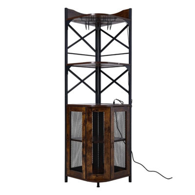 5 Tier Corner Wine Bar Drinks Cabinet Wooden Storage Shelves Rack 164Cm Tall Brown