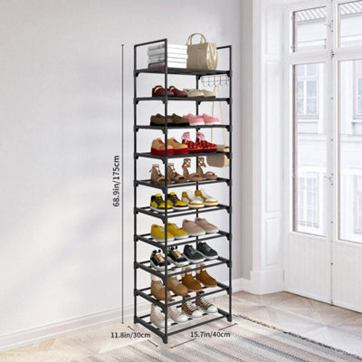 10 Tier Vertical Shoe Rack Tall Narrow Shelf Storage Organizer Slim Shoe Tower from B&Q
