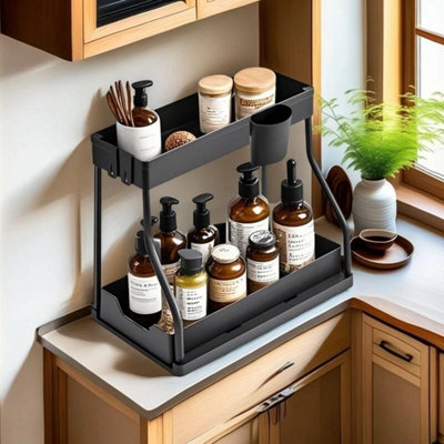 2 Tiers Pull Out Under Sink Storage Rack Space-Saving Spice Rack Tidy Organizer from B&Q