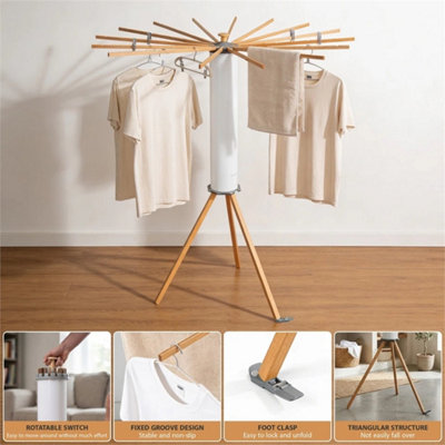 Drying Rack Clothes Airer 16 Wooden Rod Arms Laundry Dryer Tripod Hanger from B&Q