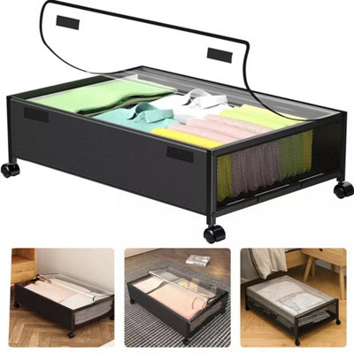  - Large Underbed Storage Box On Wheels Lid Under Bed Sofa Dustproof Organize 2Pcs 80 43 19Cm