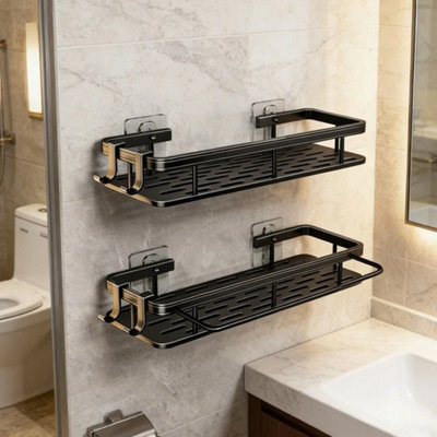 No-Drill Bathroom Shelf Shower Corner Rack Wall Mounted Storage Organizer 2Pcs