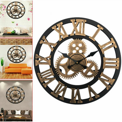  - 60Cm Extra Large Roman Numerals Skeleton Wall Clock Giant Big Open Face Round